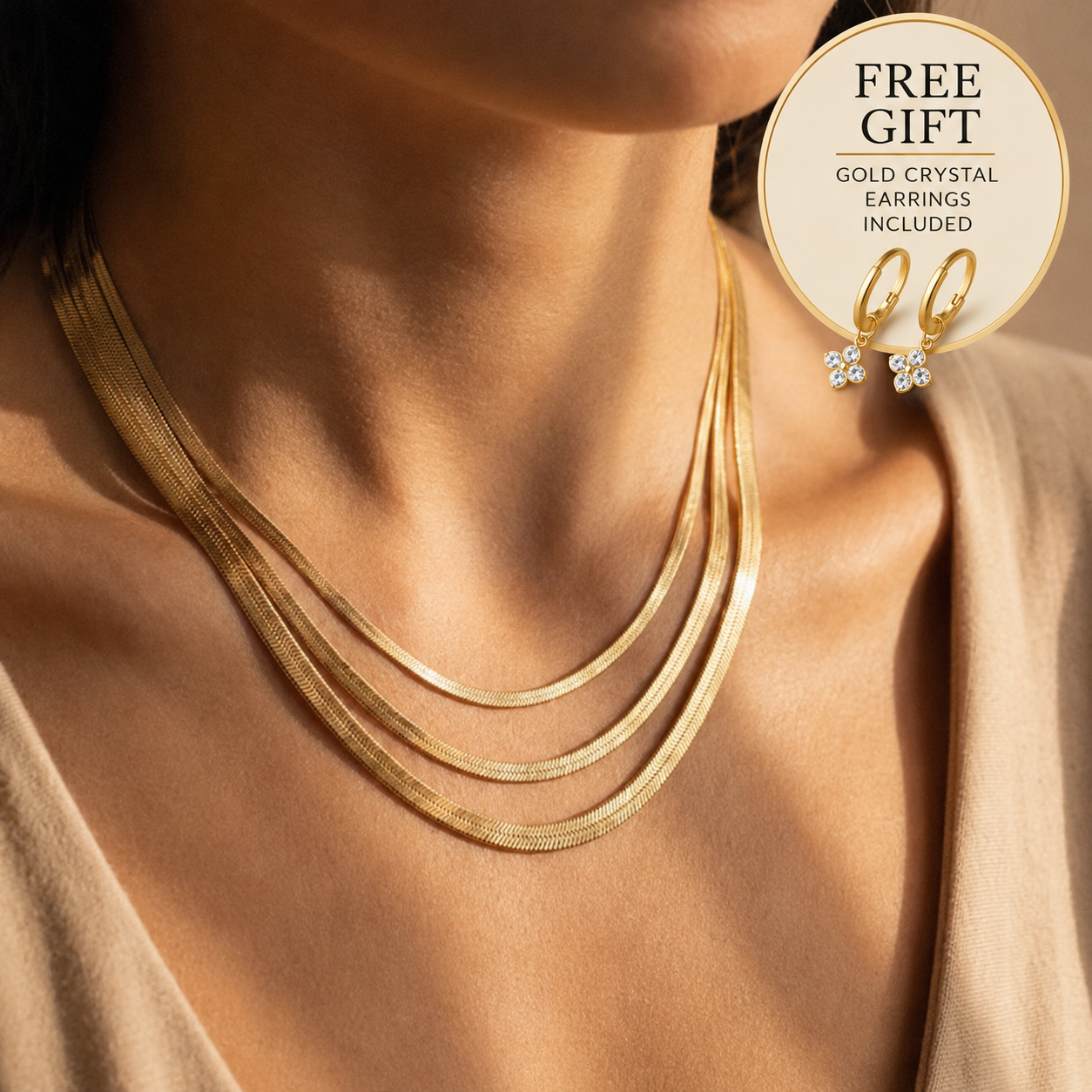Elizabeth Gold Herringbone Necklace + Complimentary Earrings