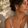 Elegant Gold Jewelry Set with Necklace & Earrings Heart and Geometric Pendants