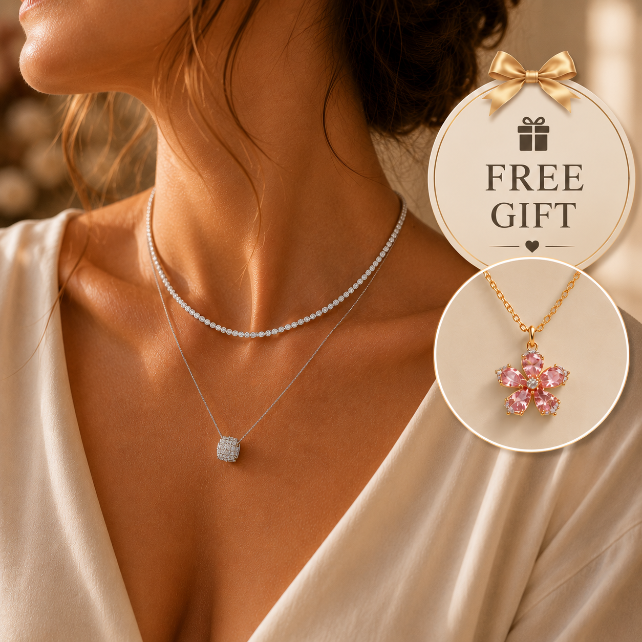 Timeless Double Layer Necklace Set + Complimentary Blossom Necklace