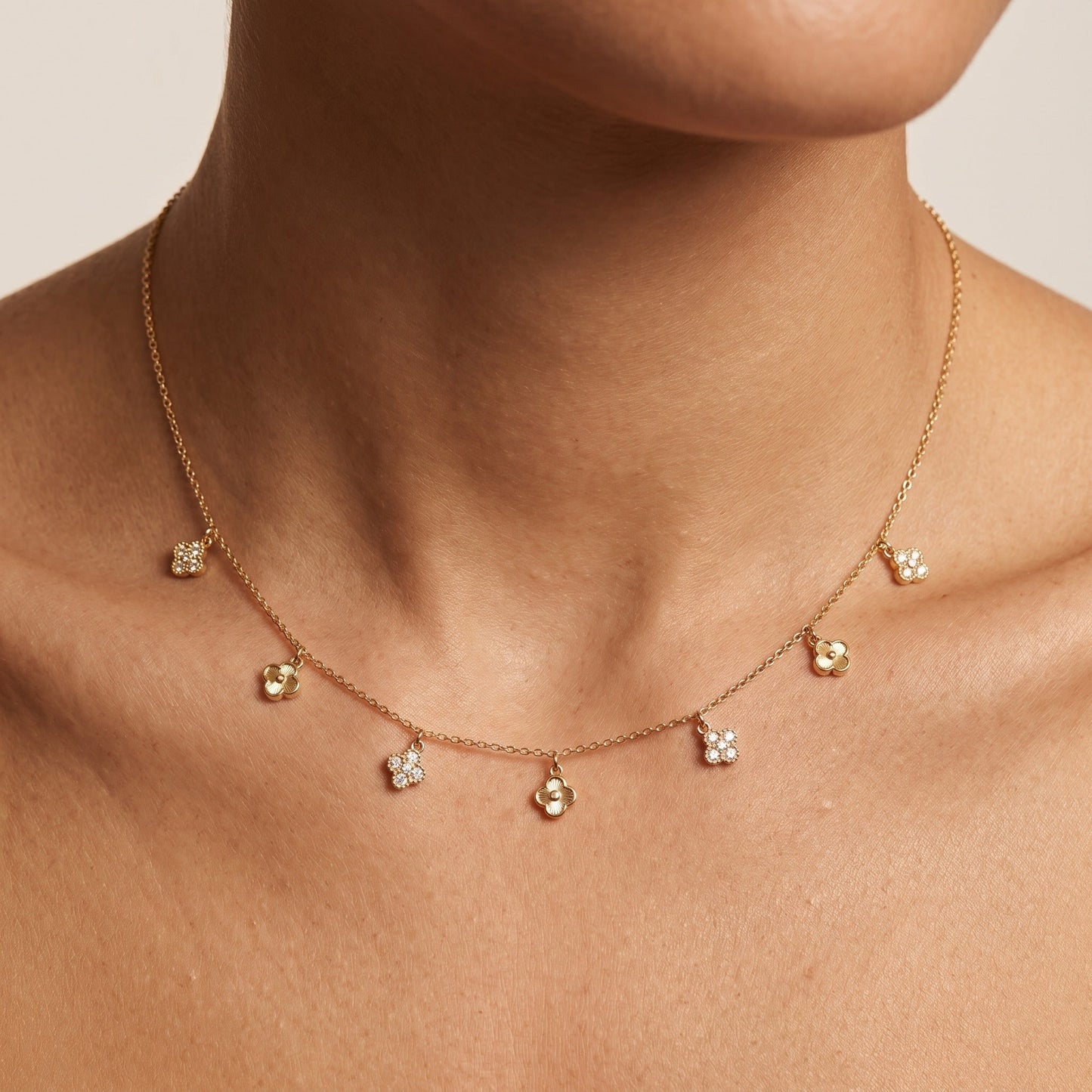 Amelia Crystal Flower Gold Necklace