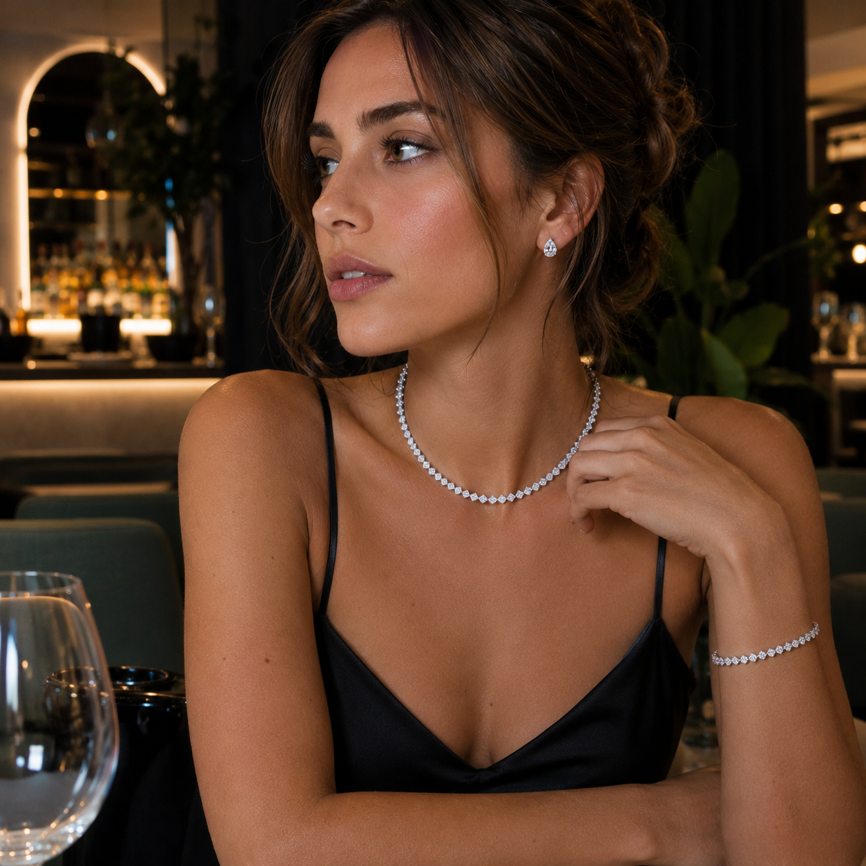 Elegant Water Drop Necklace, Earrings & Bracelet Set Multiple Colour Options