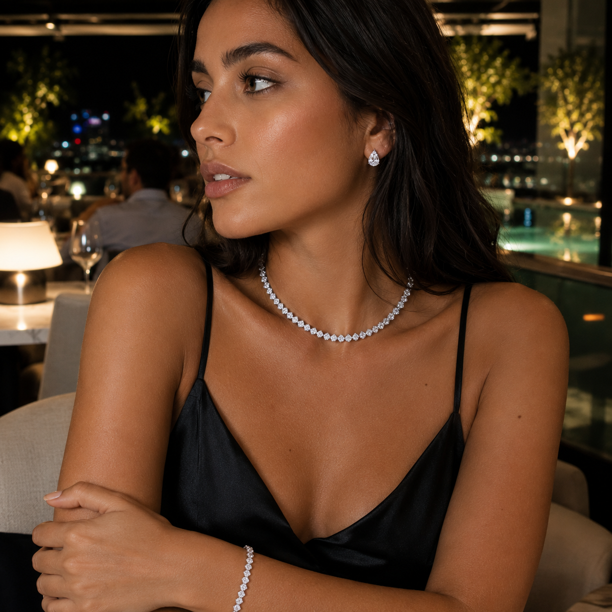 Elegant Water Drop Necklace, Earrings & Bracelet Set Multiple Colour Options