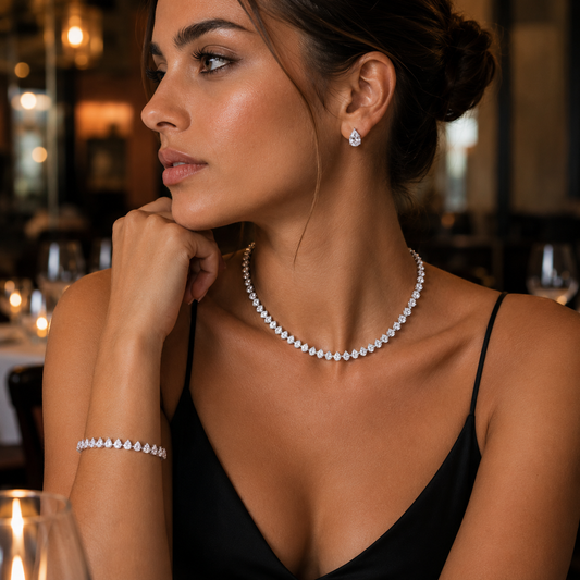 Elegant Water Drop Necklace, Earrings & Bracelet Set Multiple Colour Options