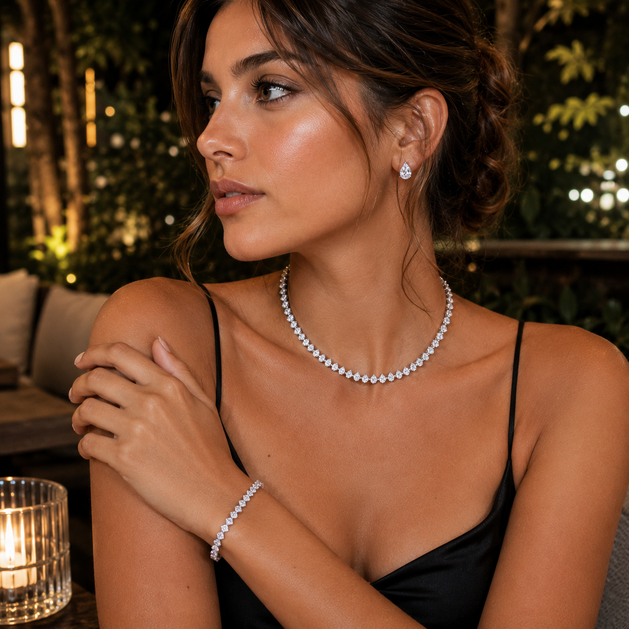 Elegant Water Drop Necklace, Earrings & Bracelet Set Multiple Colour Options