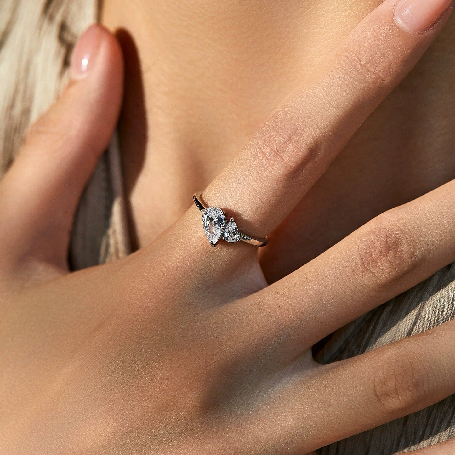 Luna Dual Pear Silver Ring