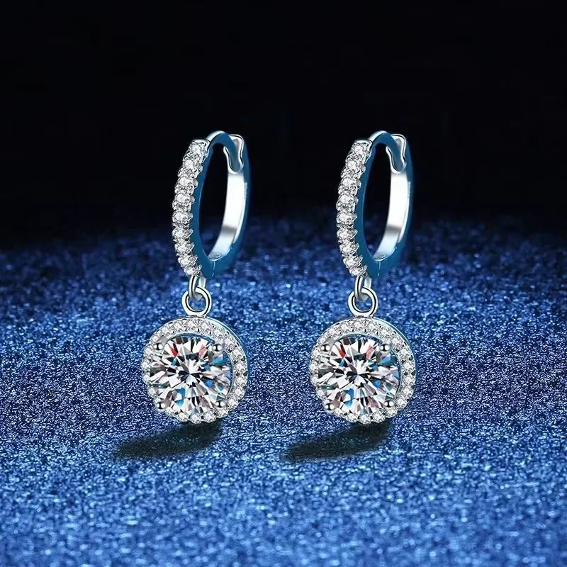 Round Cut Moissanite Drop Earrings