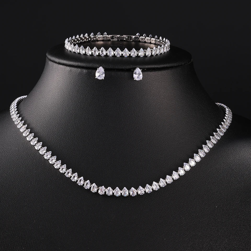Elegant Water Drop Necklace, Earrings & Bracelet Set Multiple Colour Options