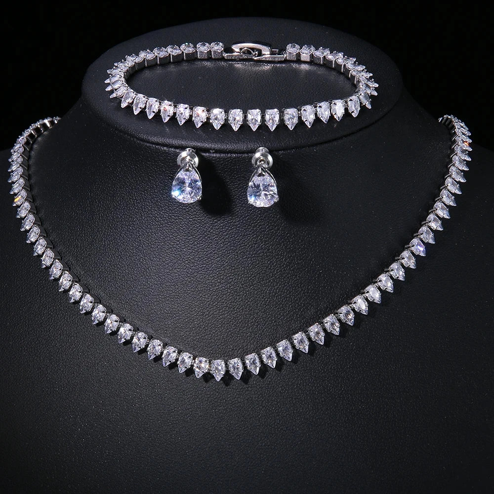 Elegant Water Drop Necklace, Earrings & Bracelet Set Multiple Colour Options
