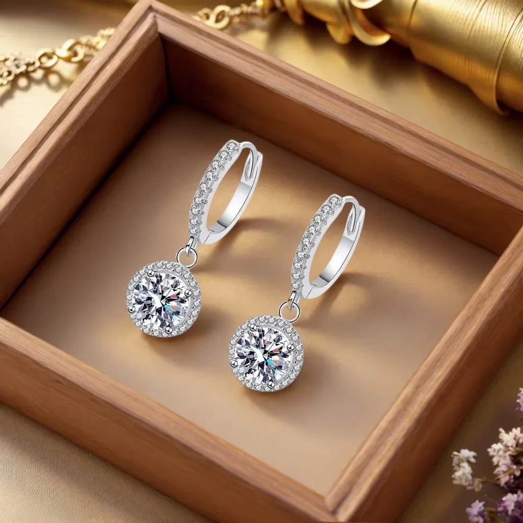 Round Cut Moissanite Drop Earrings