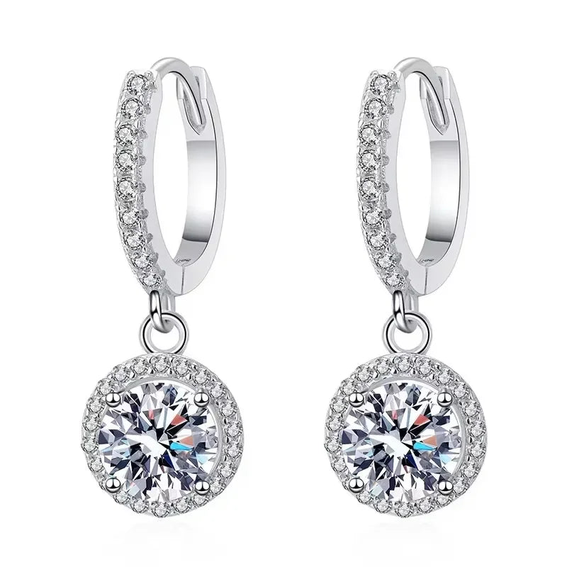 Round Cut Moissanite Drop Earrings