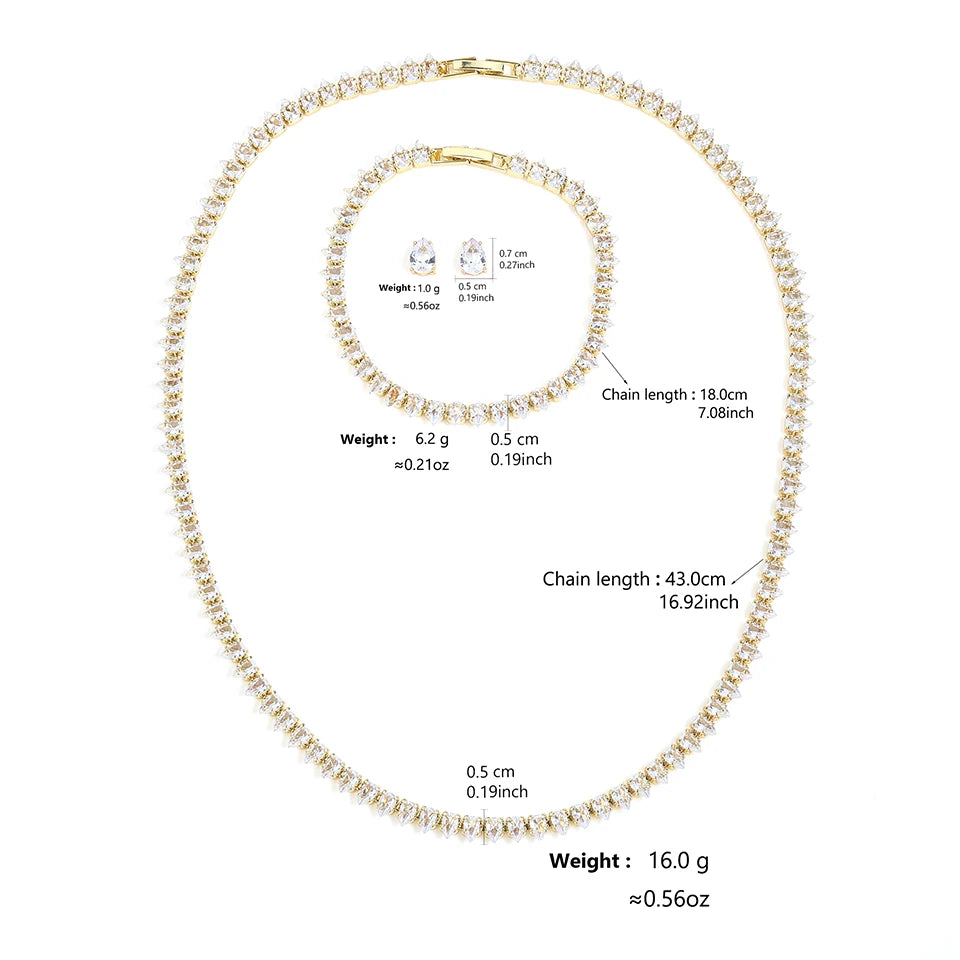 Elegant Water Drop Necklace, Earrings & Bracelet Set Multiple Colour Options