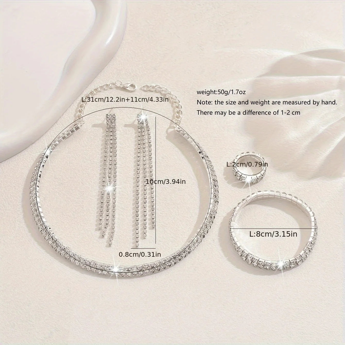 Elegant Jewellery Set with Choker necklace, earrings, bracelet and ring