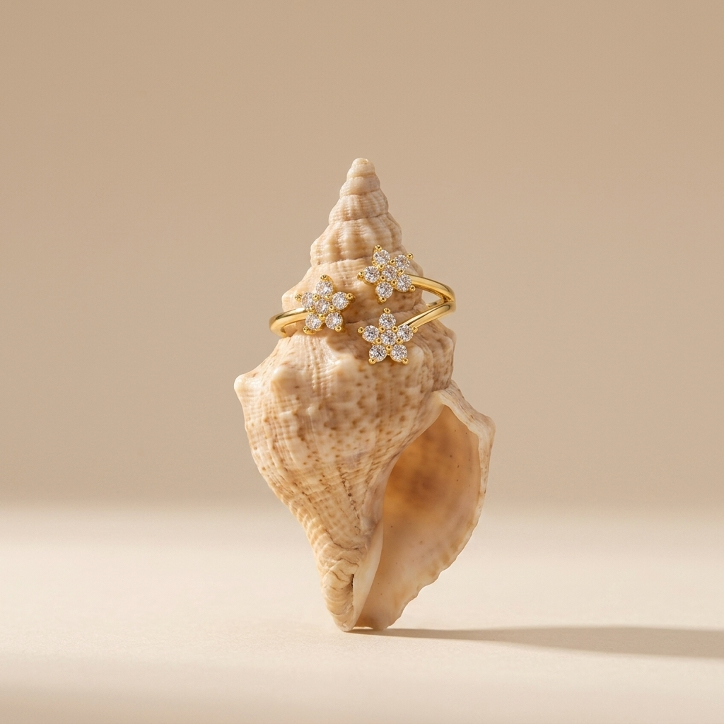 Lydia Crystal Flowers Ring