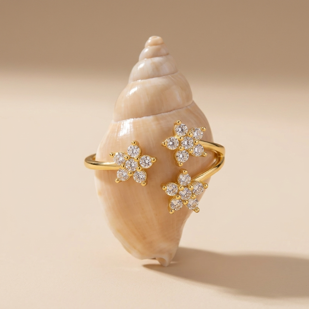 Lydia Crystal Flowers Ring