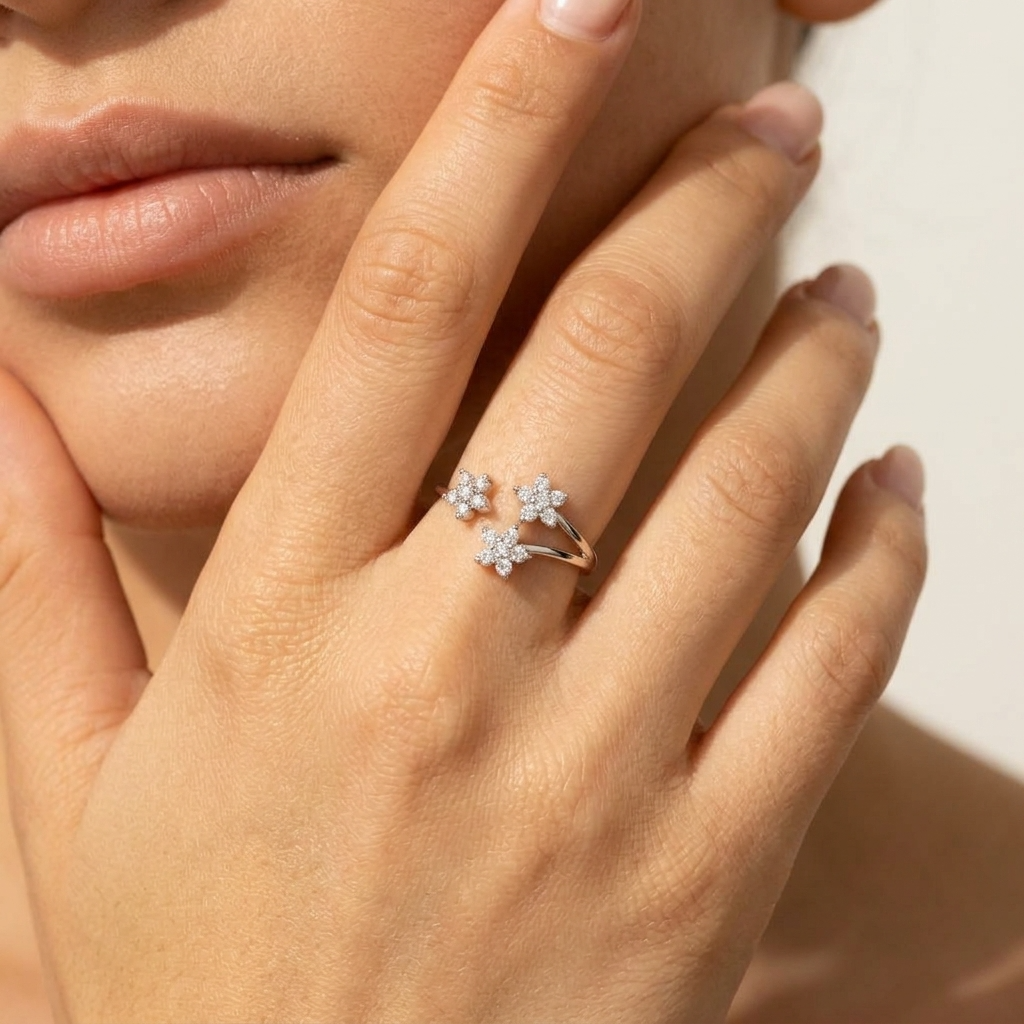 Lydia Crystal Flowers Ring