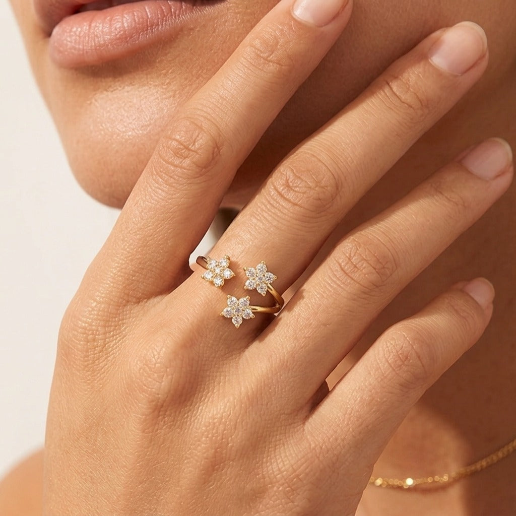 Lydia Crystal Flowers Ring