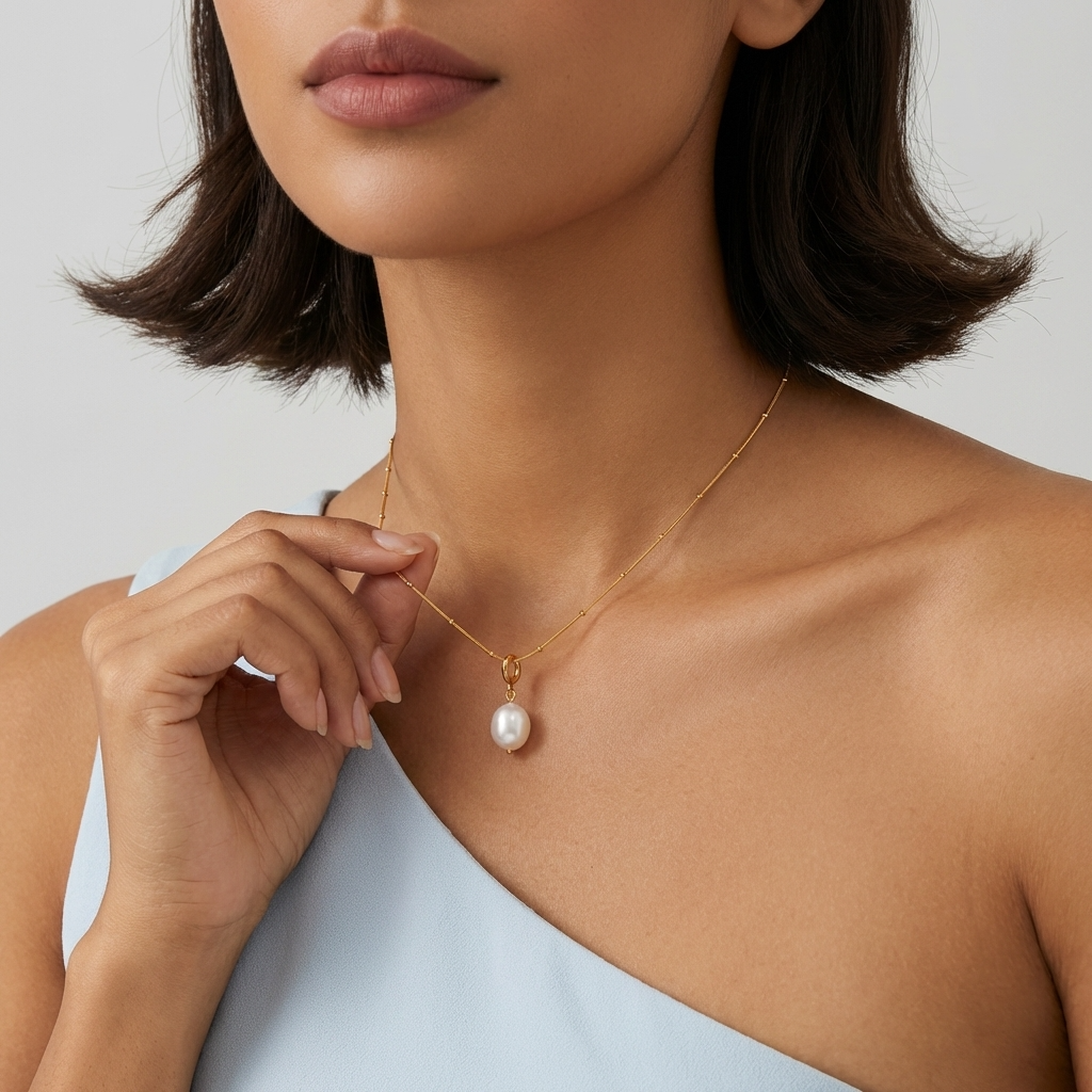Léa Oval Pearl Charm Necklace